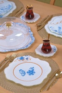 Blue Gold 34 Parça 6 Kişilik Altın Yaldızlı Pasta Servis Takımı - Glore (1)