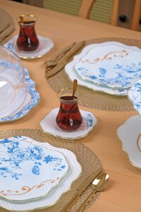 Blue Gold 34 Parça 6 Kişilik Altın Yaldızlı Pasta Servis Takımı - 3