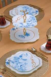 Blue Gold 34 Parça 6 Kişilik Altın Yaldızlı Pasta Servis Takımı - 5