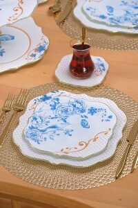 Blue Gold 34 Parça 6 Kişilik Altın Yaldızlı Pasta Servis Takımı - 6