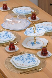 Blue Gold 34 Parça 6 Kişilik Altın Yaldızlı Pasta Servis Takımı - 9