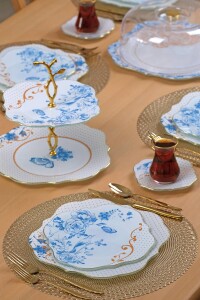 Blue Gold 6 Parça 6 Kişilik Altın Yaldızlı Pasta Takımı - Pasta Tabağı - Glore (1)