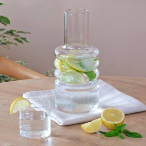Cam Bombeli Başucu Sürahisi ve Bardak 11x23cm - 1.600ml - Glore