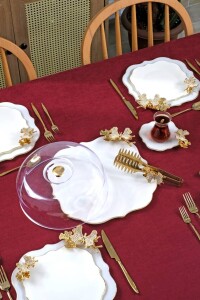 Dolmabahçe Lotus Altın Taşlı Kelebek Kek Fanusu - Glore