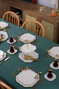 Dolmabahçe Lotus Japon Güllü Kuşlu 34 Parça 6 Kişilik Altın Yaldızlı Pasta Servis Takımı - 4