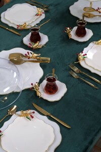 Dolmabahçe Lotus Japon Güllü Kuşlu 34 Parça 6 Kişilik Altın Yaldızlı Pasta Servis Takımı - 6