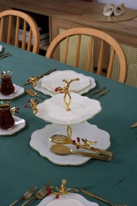 Dolmabahçe Lotus Japon Güllü Kuşlu 34 Parça 6 Kişilik Altın Yaldızlı Pasta Servis Takımı - 8