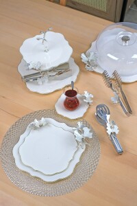 Dolmabahçe Lotus Platin Krem Kelebek 34 Parça Tea - 1