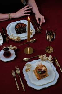 Dolmabahçe Lotus Taşlı Kelebek 34 Parça 6 Kişilik Altın Yaldızlı Pasta Servis Takımı - 2
