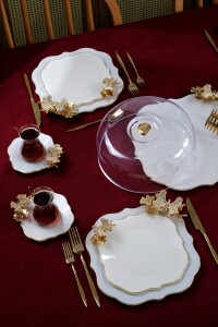 Dolmabahçe Lotus Taşlı Kelebek 34 Parça 6 Kişilik Altın Yaldızlı Pasta Servis Takımı - 3
