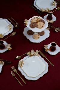 Dolmabahçe Lotus Taşlı Kelebek 34 Parça 6 Kişilik Altın Yaldızlı Pasta Servis Takımı - 4
