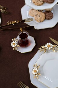Dolmabahçe Sekizgen Altın Papatya Çay Seti 6lı - Glore
