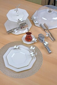 Dolmabahçe Sekizgen Platin Beyaz Kelebek 34 Parça - 1
