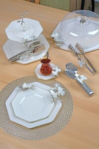 Dolmabahçe Sekizgen Platin Krem Kelebek 34 Parça T - 1