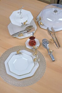 Dolmabahçe Sekizgen Platin Kuşlu 34 Parça Tea Time - Glore
