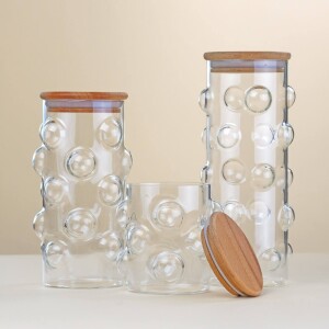 Glore 3'lü Cam Baloncuk Baharatlık Takımı 8x10-18-22cm - Glore