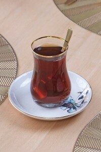 Glore Aslya Blue Flower 12 Parça 6 Kişilik Altın Yaldızlı Seramik Çay Takımı - Glore (1)