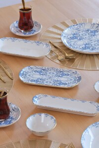 Glore Asya Blue Cycle Altın Yaldızlı 41 Parça 6 Kişilik Seramik Kahvaltı Takımı - Glore (1)