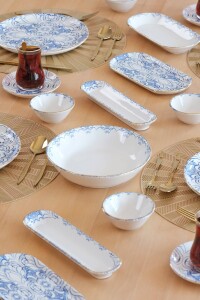 Glore Asya Blue Cycle Altın Yaldızlı 41 Parça 6 Kişilik Seramik Kahvaltı Takımı - 3