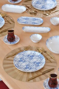 Glore Asya Blue Cycle Altın Yaldızlı 41 Parça 6 Kişilik Seramik Kahvaltı Takımı - 4