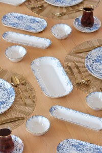 Glore Asya Blue Cycle Altın Yaldızlı 41 Parça 6 Kişilik Seramik Kahvaltı Takımı - 6