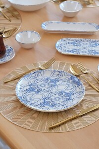 Glore Asya Blue Cycle Altın Yaldızlı 41 Parça 6 Kişilik Seramik Kahvaltı Takımı - 7