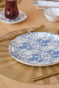 Glore Asya Blue Cycle Altın Yaldızlı 41 Parça 6 Kişilik Seramik Kahvaltı Takımı - 8