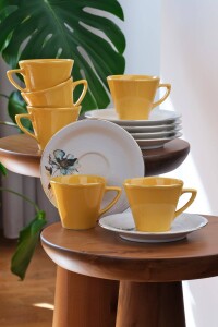 Glore Asya Blue Flower 12 Parça 6 Kişilik Altın Yaldızlı Seramik Çay ve Nescafe Takımı - 4