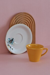 Glore Asya Blue Flower 12 Parça 6 Kişilik Altın Yaldızlı Seramik Çay ve Nescafe Takımı - Glore (1)