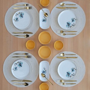 Glore Asya Blue Flower Altın Yaldızlı 14 Parça 6 Kişilik Seramik Kahvaltı Takımı - 1