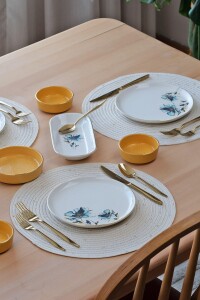 Glore Asya Blue Flower Altın Yaldızlı 14 Parça 6 Kişilik Seramik Kahvaltı Takımı - Glore (1)