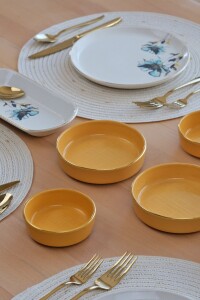 Glore Asya Blue Flower Altın Yaldızlı 14 Parça 6 Kişilik Seramik Kahvaltı Takımı - 3