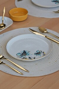 Glore Asya Blue Flower Altın Yaldızlı 14 Parça 6 Kişilik Seramik Kahvaltı Takımı - 5