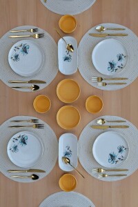 Glore Asya Blue Flower Altın Yaldızlı 14 Parça 6 Kişilik Seramik Kahvaltı Takımı - 7