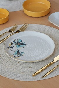 Glore Asya Blue Flower Altın Yaldızlı 14 Parça 6 Kişilik Seramik Kahvaltı Takımı - 8