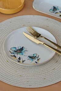 Glore Asya Blue Flower Altın Yaldızlı 14 Parça 6 Kişilik Seramik Kahvaltı Takımı - 10
