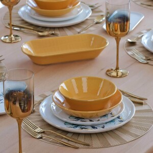 Glore Asya Blue Flower Altın Yaldızlı 27 Parça 6 Kişilik Seramik Yemek Takımı - Glore