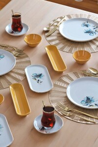 Glore Asya Blue Flower Altın Yaldızlı 32 Parça 6 Kişilik Seramik Kahvaltı Takımı - Glore (1)