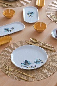 Glore Asya Blue Flower Altın Yaldızlı 32 Parça 6 Kişilik Seramik Kahvaltı Takımı - 9