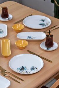 Glore Asya Blue Flower Altın Yaldızlı 41 Parça 6 Kişilik Seramik Kahvaltı Takımı - Glore (1)