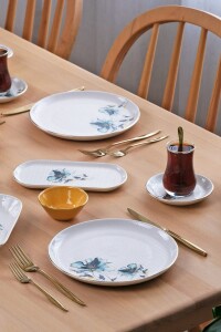 Glore Asya Blue Flower Altın Yaldızlı 41 Parça 6 Kişilik Seramik Kahvaltı Takımı - 10