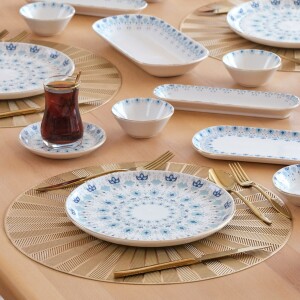 Glore Asya Ice Blue Altın Yaldızlı 41 Parça 6 Kişilik Seramik Kahvaltı Takımı - Glore