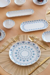 Glore Asya Ice Blue Altın Yaldızlı 41 Parça 6 Kişilik Seramik Kahvaltı Takımı - Glore (1)