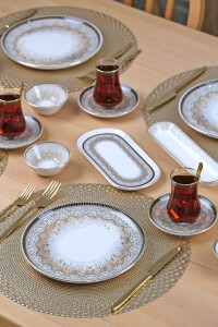 Glore Asya Latte 32 Parça 6 Kişilik Altın Yaldızlı Seramik Kahvaltı Takımı - 2