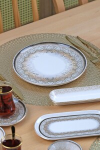 Glore Asya Latte 32 Parça 6 Kişilik Altın Yaldızlı Seramik Kahvaltı Takımı - 4