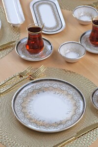 Glore Asya Latte 32 Parça 6 Kişilik Altın Yaldızlı Seramik Kahvaltı Takımı - 5
