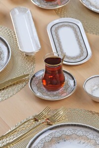 Glore Asya Latte 32 Parça 6 Kişilik Altın Yaldızlı Seramik Kahvaltı Takımı - 8