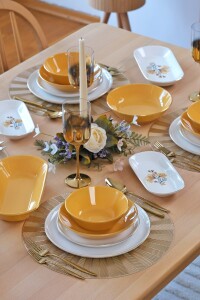 Glore Asya Lizy Hardal Altın Yaldızlı 31 Parça 6 Kişilik Seramik Yemek Takımı - Glore