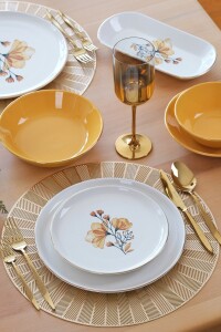 Glore Asya Lizy Hardal Altın Yaldızlı 31 Parça 6 Kişilik Seramik Yemek Takımı - 6