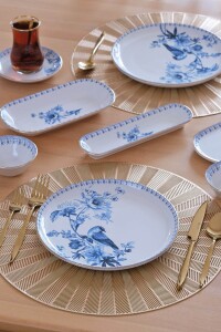 Glore Asya Mavi Kuş Altın Yaldızlı 41 Parça 6 Kişilik Seramik Kahvaltı Takımı - Glore (1)